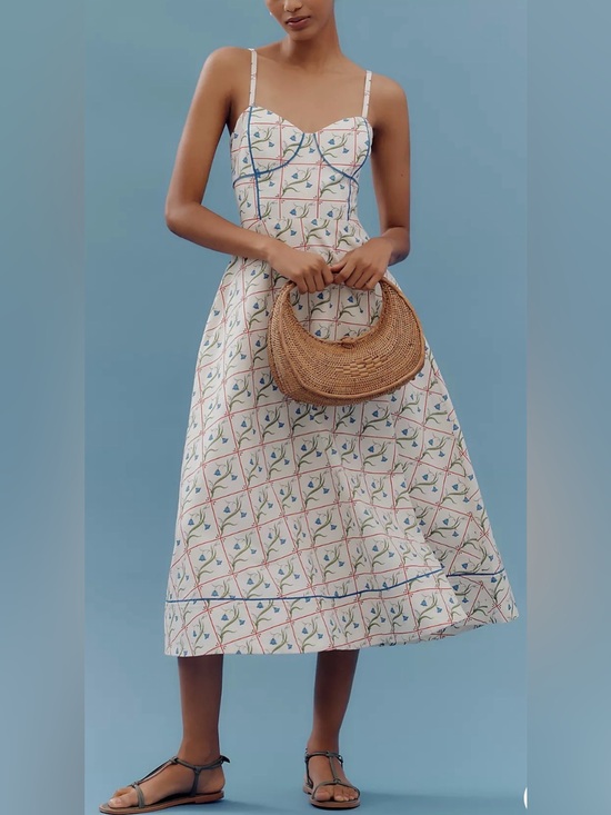 Rachel Antonoff Dresses & Skirts - NWT Rachel Antonoff Harper Cream Midi Dress with Blue Floral Grid Size 2X
